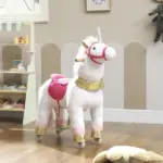 Ride on Unicorn Toy for Kids 3-5 Years, 29.5 Inch Plush Baby Rocking Horse with Wheels, No Battery Required, White - Image 9