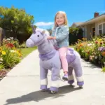 Ride on Unicorn Toy for Kids 4-7 Years, 37.8 Inch Plush Baby Rocking Horse with Wheels, No Battery Required, Purple - Image 2