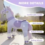 Ride on Unicorn Toy for Kids 4-7 Years, 37.8 Inch Plush Baby Rocking Horse with Wheels, No Battery Required, Purple - Image 6