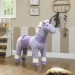 Ride on Unicorn Toy for Kids 4-7 Years, 37.8 Inch Plush Baby Rocking Horse with Wheels, No Battery Required, Purple - Image 9
