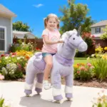 Ride on Unicorn Toy for Kids 4-7 Years, 37.8 Inch Plush Baby Rocking Horse with Wheels, No Battery Required, Purple - Image 10