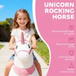 Ride on Unicorn Toy for Kids 4-7 Years, 37.8 Inch Plush Baby Rocking Horse with Wheels, No Battery Required, White - Image 4