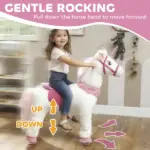 Ride on Unicorn Toy for Kids 4-7 Years, 37.8 Inch Plush Baby Rocking Horse with Wheels, No Battery Required, White - Image 5