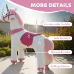 Ride on Unicorn Toy for Kids 4-7 Years, 37.8 Inch Plush Baby Rocking Horse with Wheels, No Battery Required, White - Image 6
