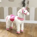 Ride on Unicorn Toy for Kids 4-7 Years, 37.8 Inch Plush Baby Rocking Horse with Wheels, No Battery Required, White - Image 9