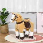 Ride-On Walking Horse Toy, Brown with Easy Rolling Wheels, Soft and Huggable for 3-8 Years, Durable Interactive Play - Image 2