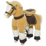 Ride-On Walking Horse Toy, Brown with Easy Rolling Wheels, Soft and Huggable for 3-8 Years, Durable Interactive Play