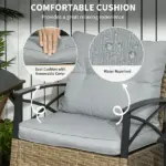 Rocking Bistro Set 3 Piece Wicker Outdoor Furniture with Rocker Chairs Cushions Coffee Table Light Grey - Image 4