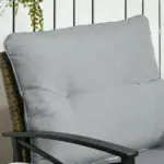 Rocking Bistro Set 3 Piece Wicker Outdoor Furniture with Rocker Chairs Cushions Coffee Table Light Grey - Image 6