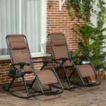 Rocking Chair Set, Outdoor Foldable Reclining Zero Gravity with Pillow, Cup and Phone Holder, Brown - Image 2