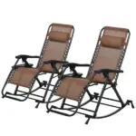 Rocking Chair Set, Outdoor Foldable Reclining Zero Gravity with Pillow, Cup and Phone Holder, Brown - Image 11