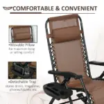Rocking Chair Set, Outdoor Foldable Reclining Zero Gravity with Pillow, Cup and Phone Holder, Brown - Image 5