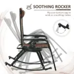 Rocking Chair Set, Outdoor Foldable Reclining Zero Gravity with Pillow, Cup and Phone Holder, Brown - Image 8