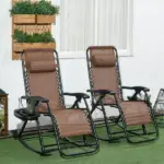 Rocking Chair Set, Outdoor Foldable Reclining Zero Gravity with Pillow, Cup and Phone Holder, Brown - Image 10