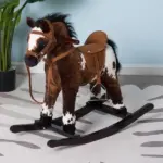 Plush Rocking Horse Ride-On Toy with Nursery Rhyme Music for Ages 18-36 Months Dark Brown - Image 10
