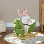 Rocking Horse, Ride on Dinosaur w/ Seat Belt, 32 Songs and Hand Puppet for 18-36 Months, Green - Image 2