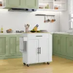 HOMCOM Rollable Kitchen Island with Power Outlets, Drawer, Doors and Versatile Storage on Wheels, White - Image 2