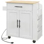 HOMCOM Rollable Kitchen Island with Power Outlets, Drawer, Doors and Versatile Storage on Wheels, White - Image 11
