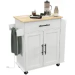 HOMCOM Rollable Kitchen Island with Power Outlets, Drawer, Doors and Versatile Storage on Wheels, White