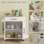 HOMCOM Rollable Kitchen Island with Power Outlets, Drawer, Doors and Versatile Storage on Wheels, White - Image 4