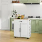 HOMCOM Rollable Kitchen Island with Power Outlets, Drawer, Doors and Versatile Storage on Wheels, White - Image 8