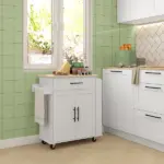 HOMCOM Rollable Kitchen Island with Power Outlets, Drawer, Doors and Versatile Storage on Wheels, White - Image 9