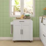 HOMCOM Rollable Kitchen Island with Power Outlets, Drawer, Doors and Versatile Storage on Wheels, White - Image 10