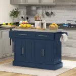 HOMCOM Rollable Kitchen Island with Stainless Steel Top, 2 Drawers, Spice, Knife and Towel Rack and Cabinets, Navy Blue - Image 2