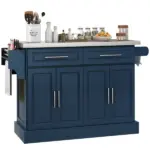 HOMCOM Rollable Kitchen Island with Stainless Steel Top, 2 Drawers, Spice, Knife and Towel Rack and Cabinets, Navy Blue - Image 11