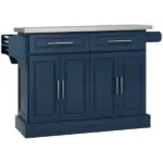 HOMCOM Rollable Kitchen Island with Stainless Steel Top, 2 Drawers, Spice, Knife and Towel Rack and Cabinets, Navy Blue - Image 12
