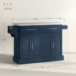 HOMCOM Rollable Kitchen Island with Stainless Steel Top, 2 Drawers, Spice, Knife and Towel Rack and Cabinets, Navy Blue - Image 3