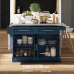 HOMCOM Rollable Kitchen Island with Stainless Steel Top, 2 Drawers, Spice, Knife and Towel Rack and Cabinets, Navy Blue - Image 4