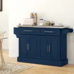 HOMCOM Rollable Kitchen Island with Stainless Steel Top, 2 Drawers, Spice, Knife and Towel Rack and Cabinets, Navy Blue - Image 10