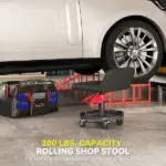 HOMCOM Rolling Creeper Garage Stool, 300 lb Capacity Mechanic Stool with 360 Degree Wheels, Tool Tray, Adjustable Height, Black - Image 4