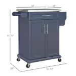 Rolling Island on Wheels, Small Kitchen island cart with Storage, Stainless Steel Countertop for Dining Room, Deep Blue - Image 3