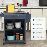 Rolling Island on Wheels, Small Kitchen island cart with Storage, Stainless Steel Countertop for Dining Room, Deep Blue - Image 4