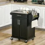 HOMCOM Rolling Kitchen Cart, Black, with Stainless Steel Countertop, Spice Rack, Island on Wheels - Image 2