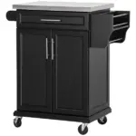 HOMCOM Rolling Kitchen Cart, Black, with Stainless Steel Countertop, Spice Rack, Island on Wheels - Image 11