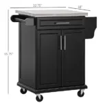 HOMCOM Rolling Kitchen Cart, Black, with Stainless Steel Countertop, Spice Rack, Island on Wheels - Image 3