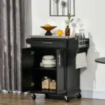 HOMCOM Rolling Kitchen Cart, Black, with Stainless Steel Countertop, Spice Rack, Island on Wheels - Image 7