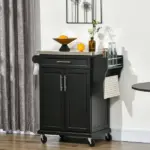 HOMCOM Rolling Kitchen Cart, Black, with Stainless Steel Countertop, Spice Rack, Island on Wheels - Image 10