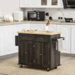 HOMCOM Rolling Kitchen Cart, Brown Oak with Rubberwood Top, Spice Rack, Towel Rack, and Drawers - Image 2