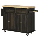 HOMCOM Rolling Kitchen Cart, Brown Oak with Rubberwood Top, Spice Rack, Towel Rack, and Drawers - Image 11