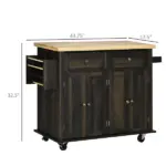 HOMCOM Rolling Kitchen Cart, Brown Oak with Rubberwood Top, Spice Rack, Towel Rack, and Drawers - Image 3