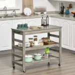 Rolling Kitchen Cart, Gray, with Stainless Steel Countertop, Bottom Shelf, Slotted Middle Shelf, 4 Castor Wheels - Image 2