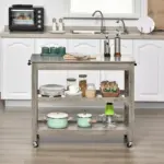 Rolling Kitchen Cart, Gray, with Stainless Steel Countertop, Bottom Shelf, Slotted Middle Shelf, 4 Castor Wheels - Image 11