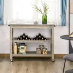 Rolling Kitchen Cart, Gray, with Stainless Steel Countertop, Bottom Shelf, Slotted Middle Shelf, 4 Castor Wheels - Image 12