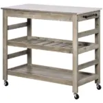 Rolling Kitchen Cart, Gray, with Stainless Steel Countertop, Bottom Shelf, Slotted Middle Shelf, 4 Castor Wheels - Image 13