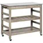 Rolling Kitchen Cart, Gray, with Stainless Steel Countertop, Bottom Shelf, Slotted Middle Shelf, 4 Castor Wheels