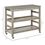 Rolling Kitchen Cart, Gray, with Stainless Steel Countertop, Bottom Shelf, Slotted Middle Shelf, 4 Castor Wheels - Image 3